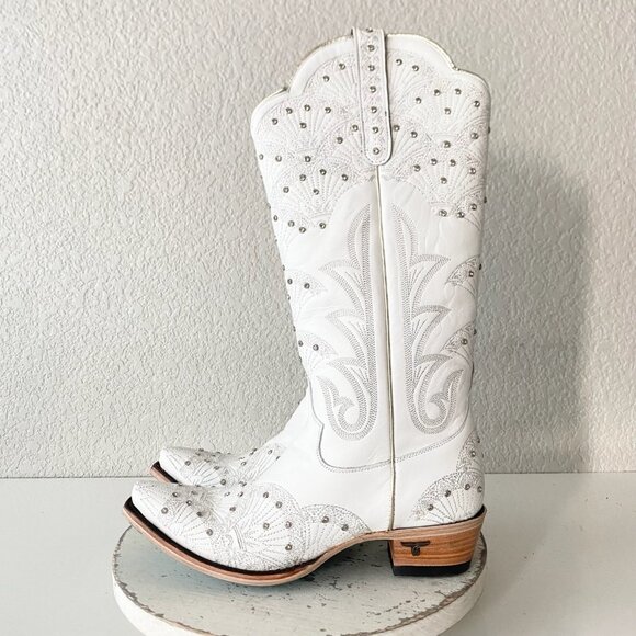 Lane CALYPSO Womens Cowboy Boots 9.5 White Western Cowgirl Mid Calf Pointed Toe - Picture 4 of 11